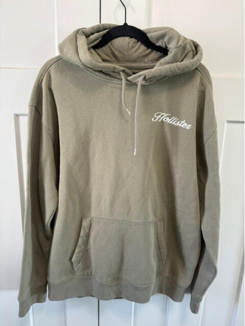 Hollister olive green pullover hoodie with embroidered logo size Large